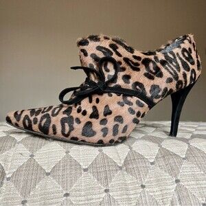 Stuart Weitzman AOK Serval Hair Sable Brown & Black Animal Print Booties Size 7